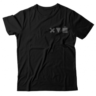 Прикольная футболка с маленьким принтом "Икс Треугольник Куб"